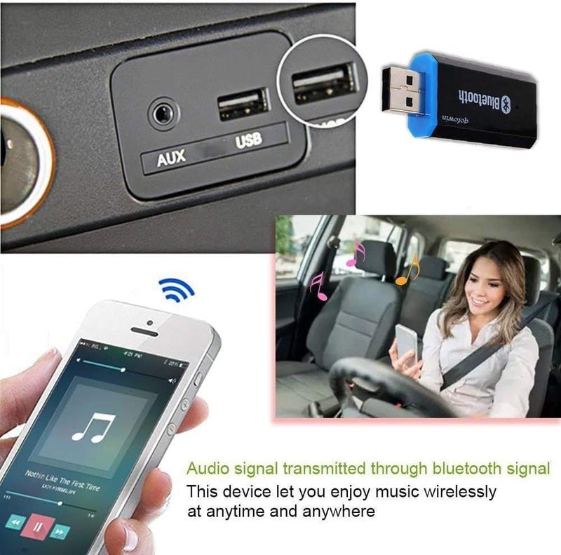 YETOR USB Bluetooth Car Adapter,Wireless Audio Adapter Music Receiver for Home,Car Stereo Sound System,Portable Speskers (Aux in) with 3.5mm Cable(Yet-M1) - Image 2